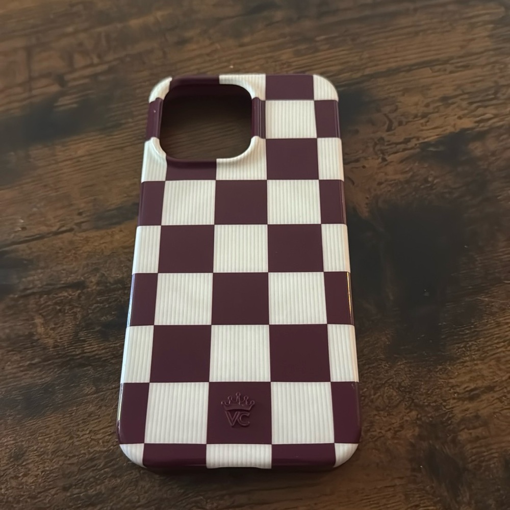 Velvet Caviar Checkered Phone Case - Burgundy and White Iphone 15 Pro Max